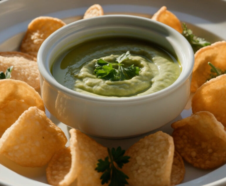 Cheese Crisps with Herb Avocado Oil Dip