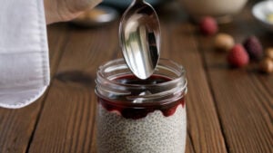 Coconut Cream Chia Custard with Warm Berry Reduction