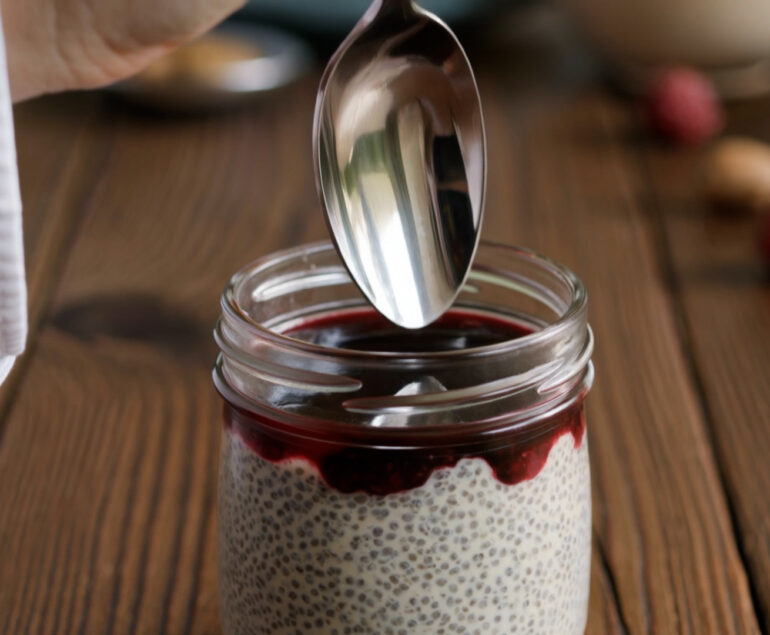 Coconut Cream Chia Custard with Warm Berry Reduction