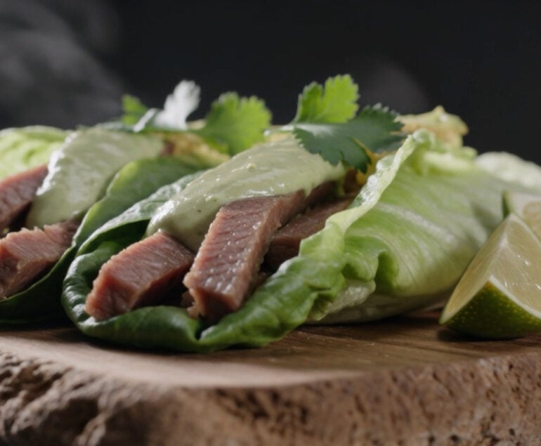 Grass-Fed Beef Lettuce Wraps with Avocado Crema