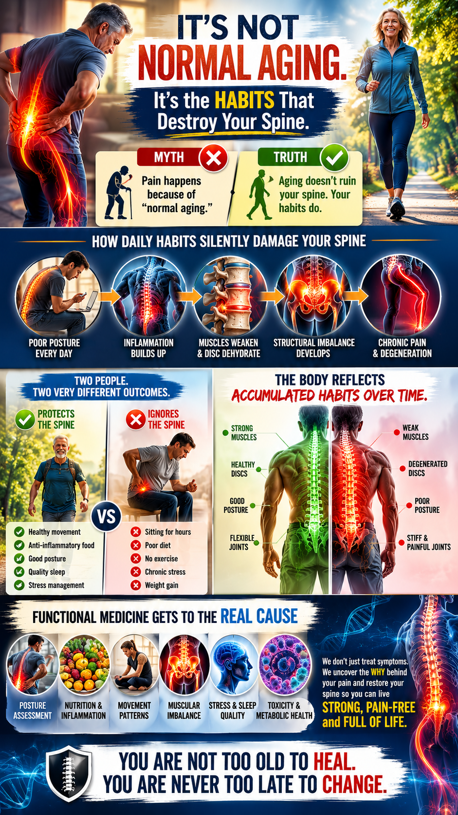 Habits vs aging spine health infographic