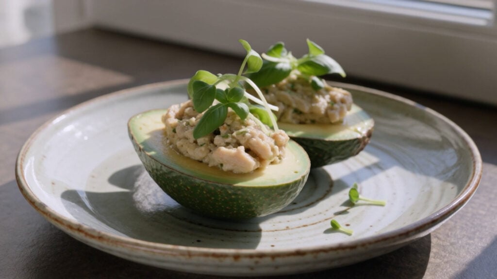 Chicken Pesto Stuffed Avocados