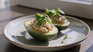 Chicken Pesto Stuffed Avocados