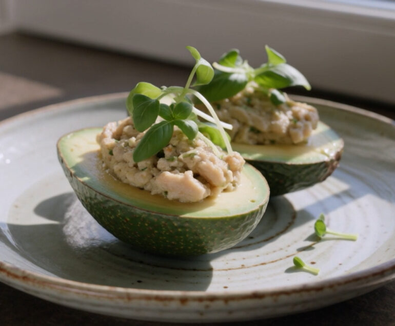 Chicken Pesto Stuffed Avocados