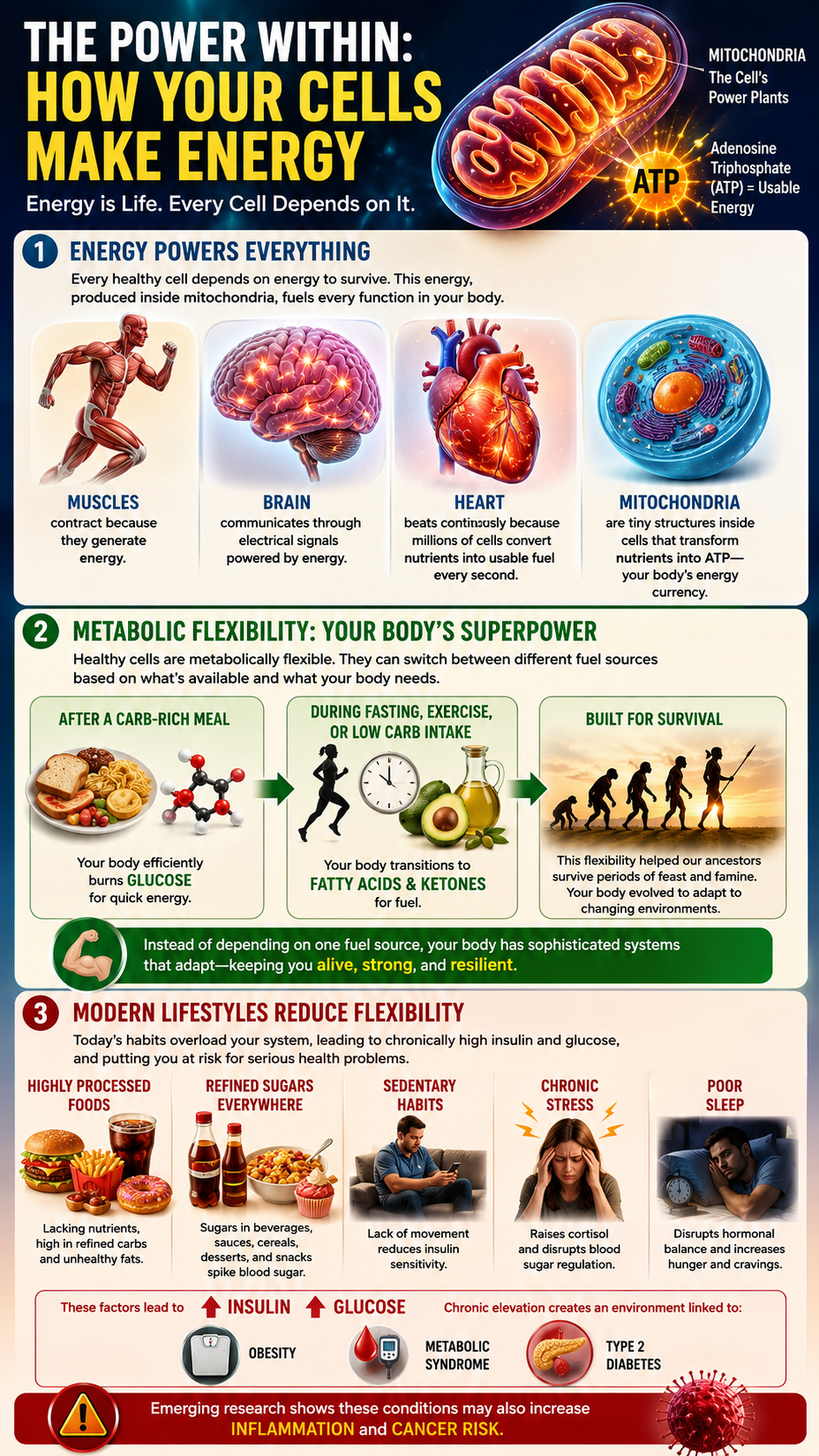 Cellular energy and metabolic health infographic