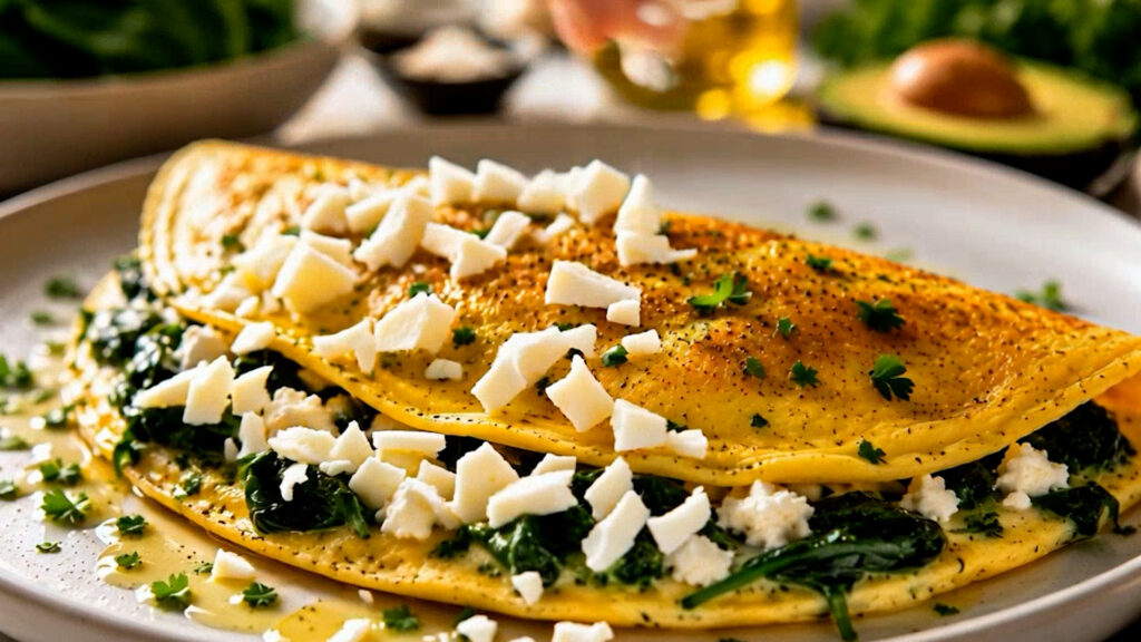 Spinach Feta Omelet with Avocado Oil Drizzle